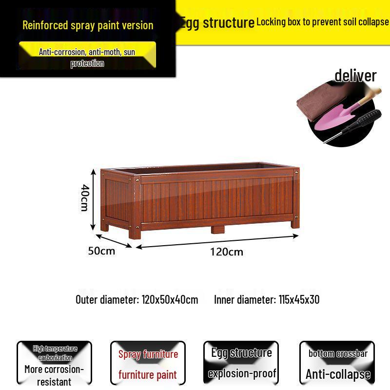 Carbonized Wood Flower Trough: Outdoor Anti-Corrosion Garden Planter Box for Balconies and Roads
