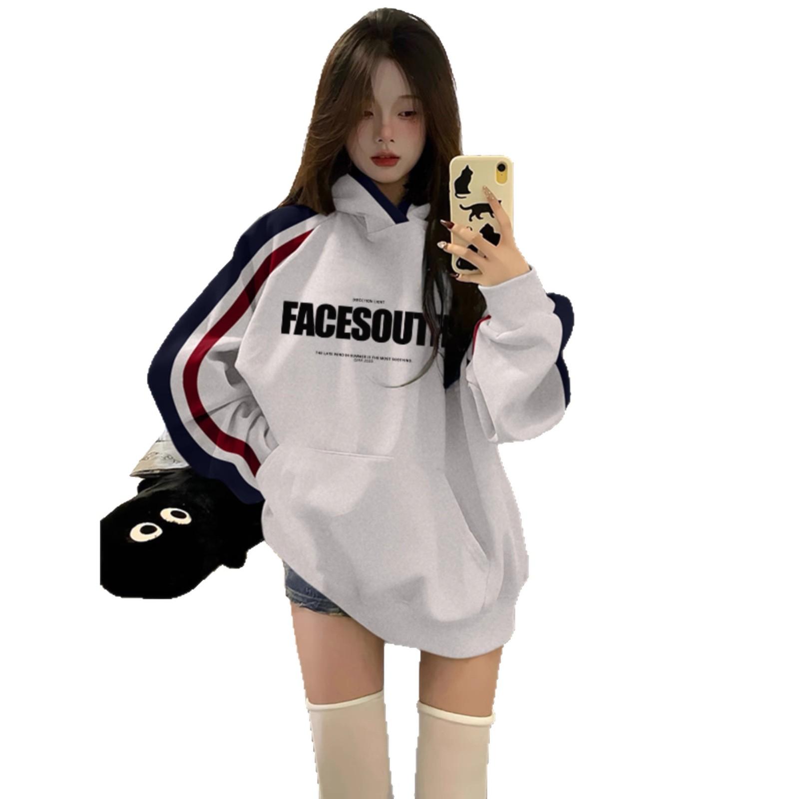 

Серый худи мужской и женский осенне-зимний ретро уличный высококлассный универсальный топ свободного кроя с принтом XXXL