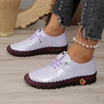 Damen Leder Ballerinas 2025 Neu Weichsohlige Römische Atmungsaktive Retro-Nähte Muffin-Sohle Sneaker Damen Slipper Schuhe Übergröße 43