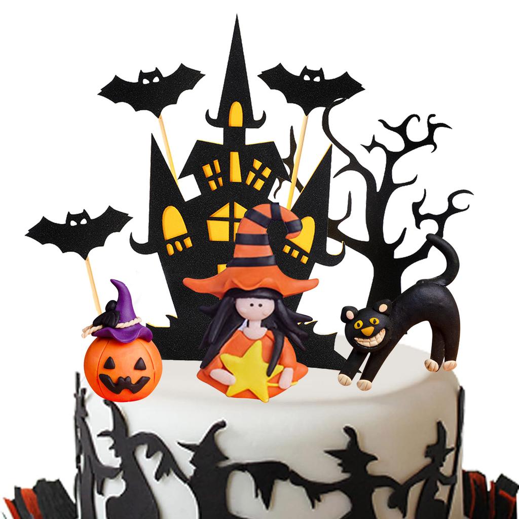 8 buc Topper tort Halloween Casă bântuită Fată dovleac Liliac Pisică neagră Topper cupcake pentru Petrecere Vrăjitori Petrecere fantome Petrecere păianjeni
