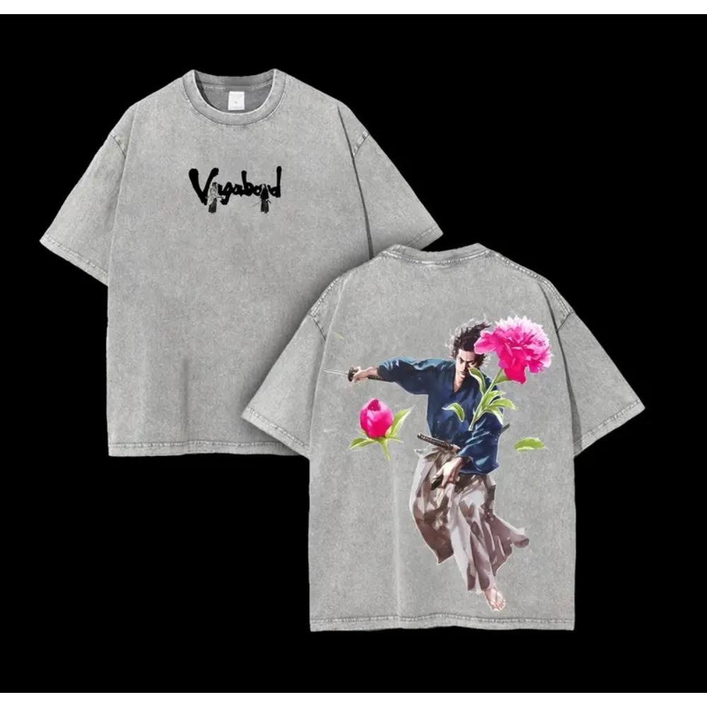 

Vagabond Musashi Miyamoto Anime Graphic Tshirt Men Women Clothing Short Sleeve Cotton T-shirts Retro Washed Tee Harajuku T Shirt XXL серый