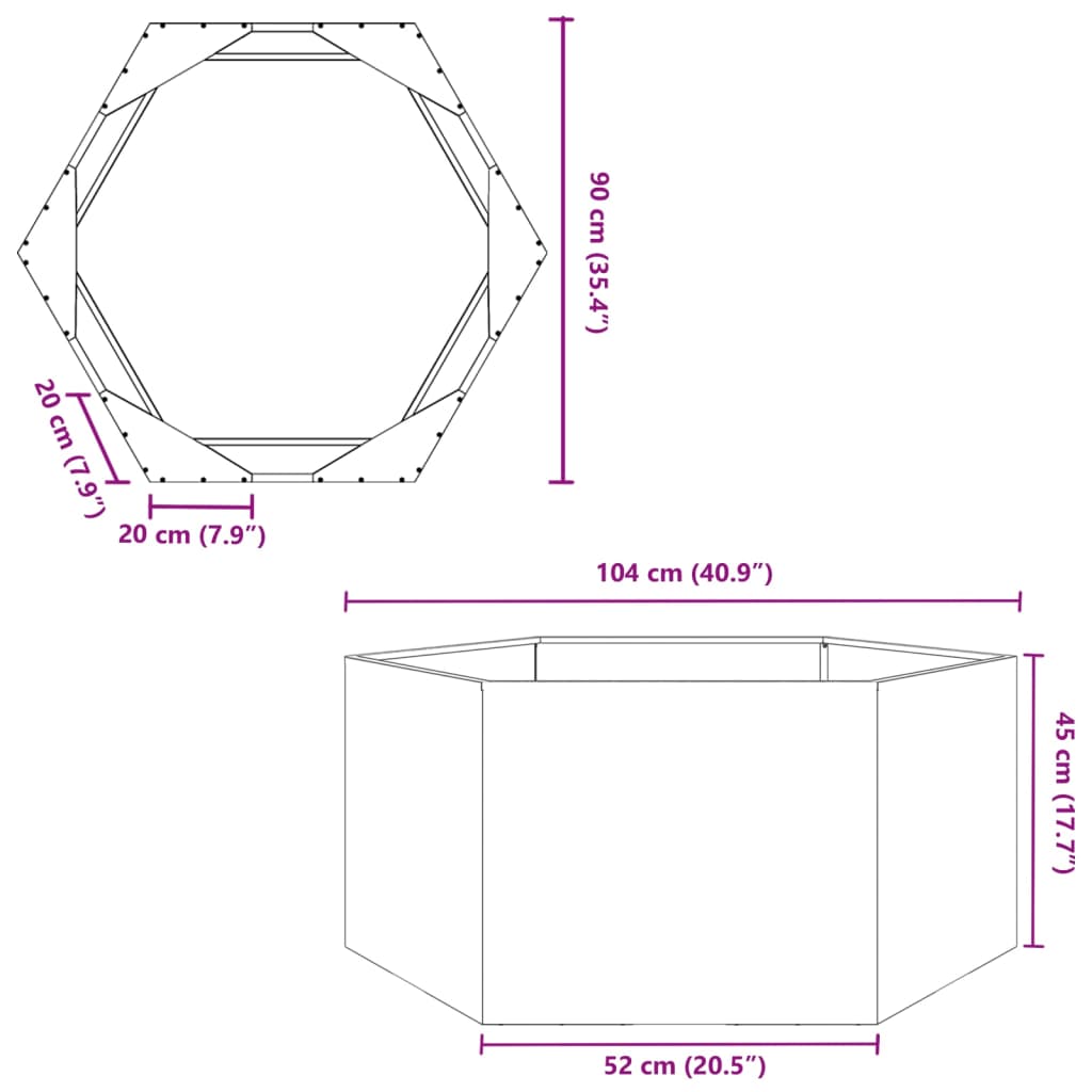 Olive Green Hexagonal Planter 104x90x45 Cm Steel