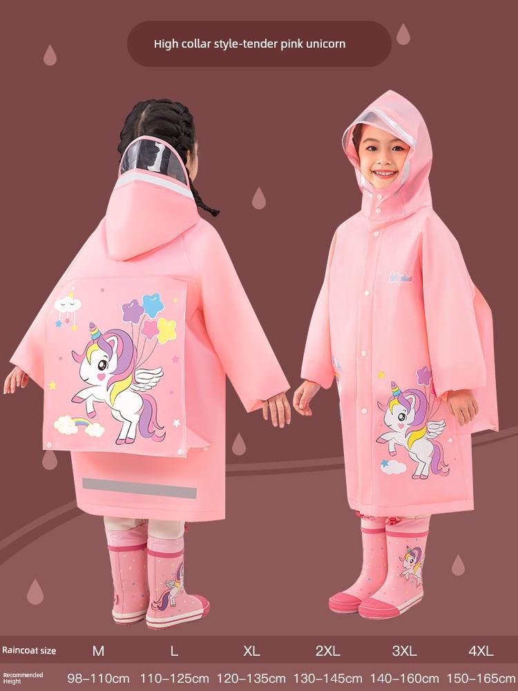 Kids Raincoat with Schoolbag Position Cartoon One-Piece Extra Large Raincoat for Primary and Secondary School Students Waterproof Cycling Boys and