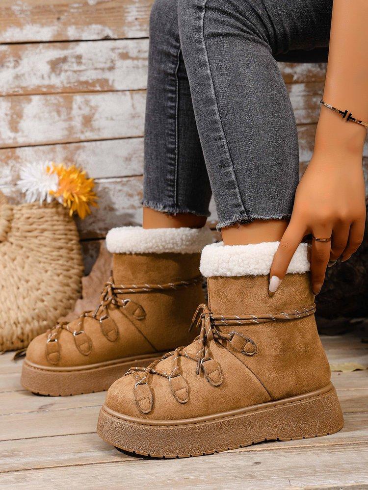 Large size medium tube snow boots for women's casual fashion thick-soled piled thickened warm large cotton shoes for women