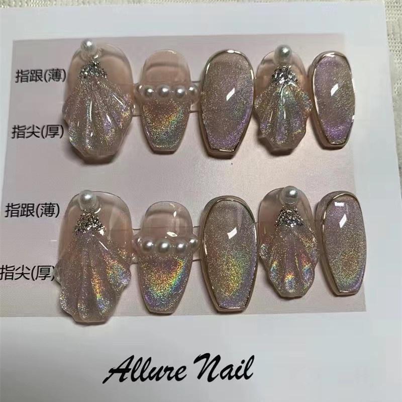 100% HANDMADE Rainbow Cat Eye Manicure Wearing Armor Removable False Nail Wholesale Finished Phototherapy Nail