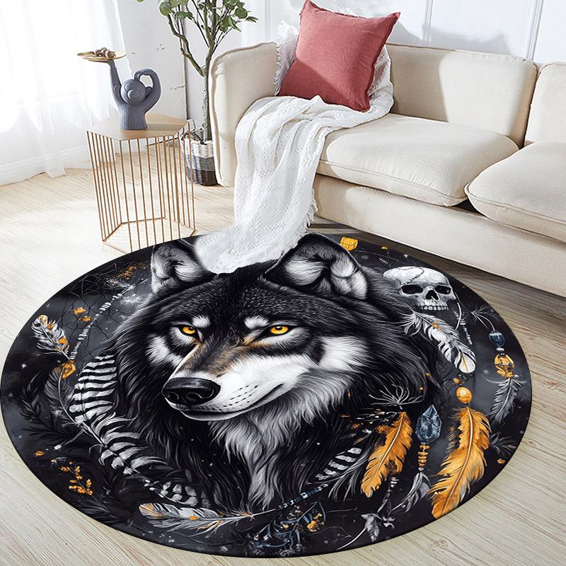 Dreamcatcher Dog Round Area Rug,Carpet Rug for Living Room Bedroom Sofa Playroom Decor,Non-slip Floor Mat