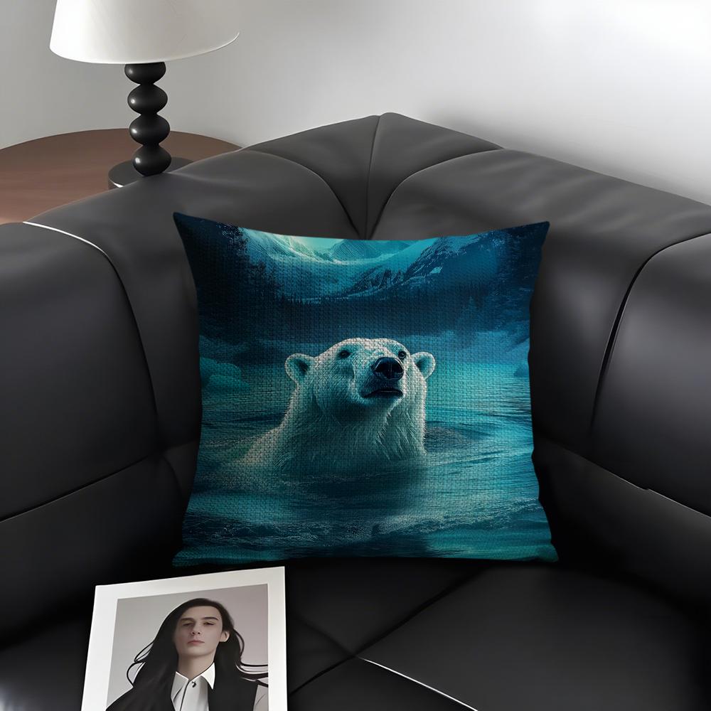 Polar Bear Cute Cushion Cover Natural Linen Organic Fabric Double-Sided Printing Sofa Home Decor Gift Pillow Case