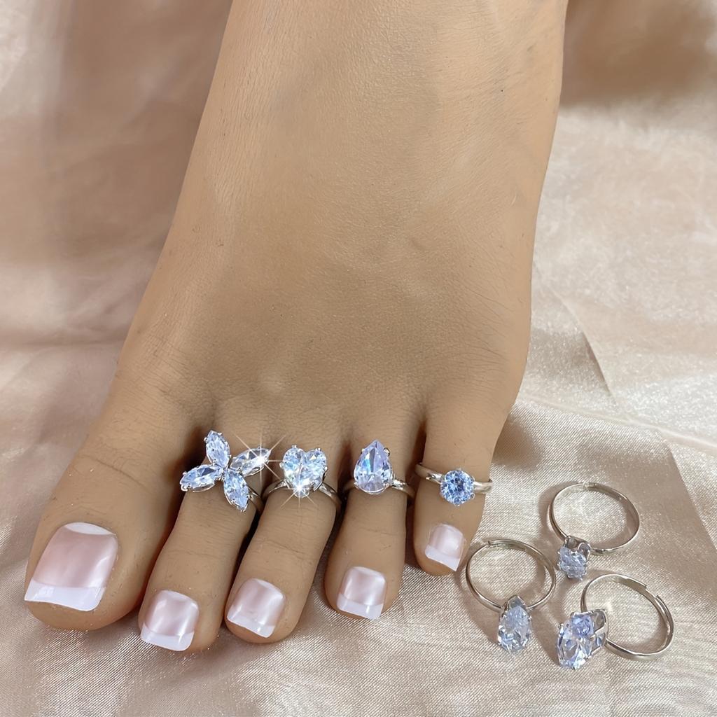 Sparkling Rhinestone Heart-shaped Water Drop Flower Shaped Foot Ring Charming Women's Summer Beach Party Vacation Foot Zircon