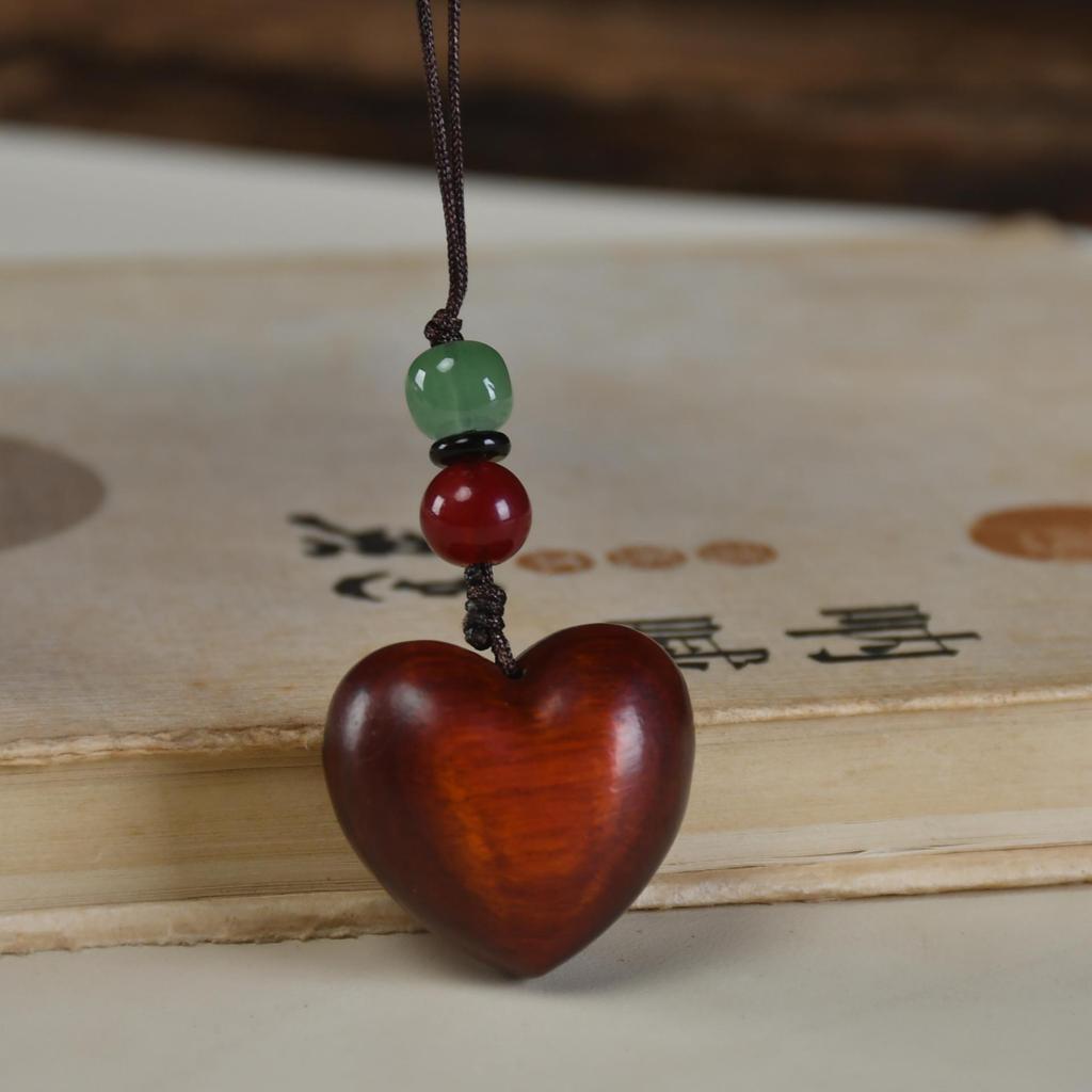 Heart-Shaped Rosewood & Green Sandalwood Carving Ornament