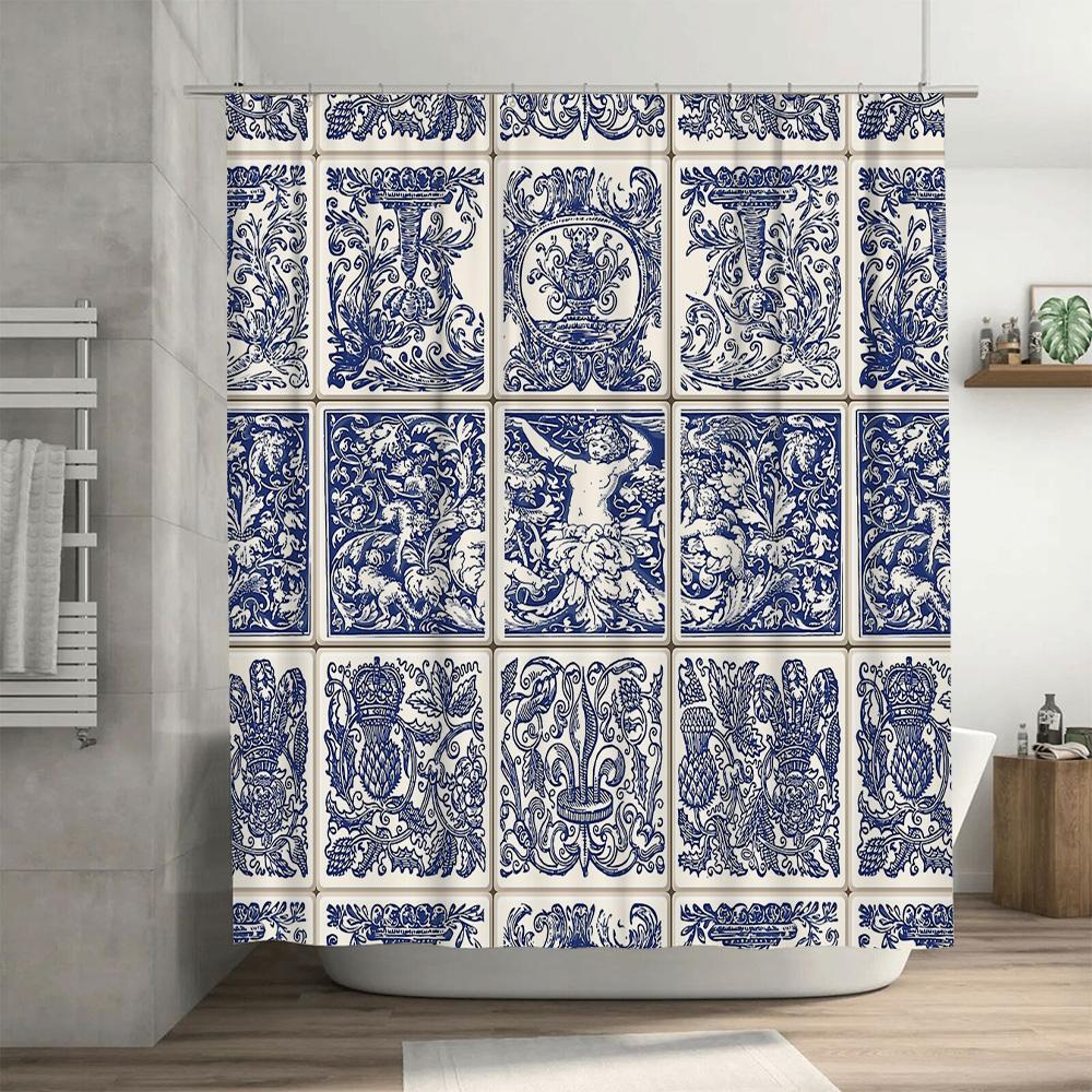 Vintage Floral Shower Curtain Botanical Print Waterproof Bathroom Decor Farmhouse Rustic Patterned Fabric Shower Liner