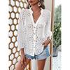 Blouse Top Manches Longues Blanches pour Femmes Col Montant Boutonné Automne Blouses Chemises