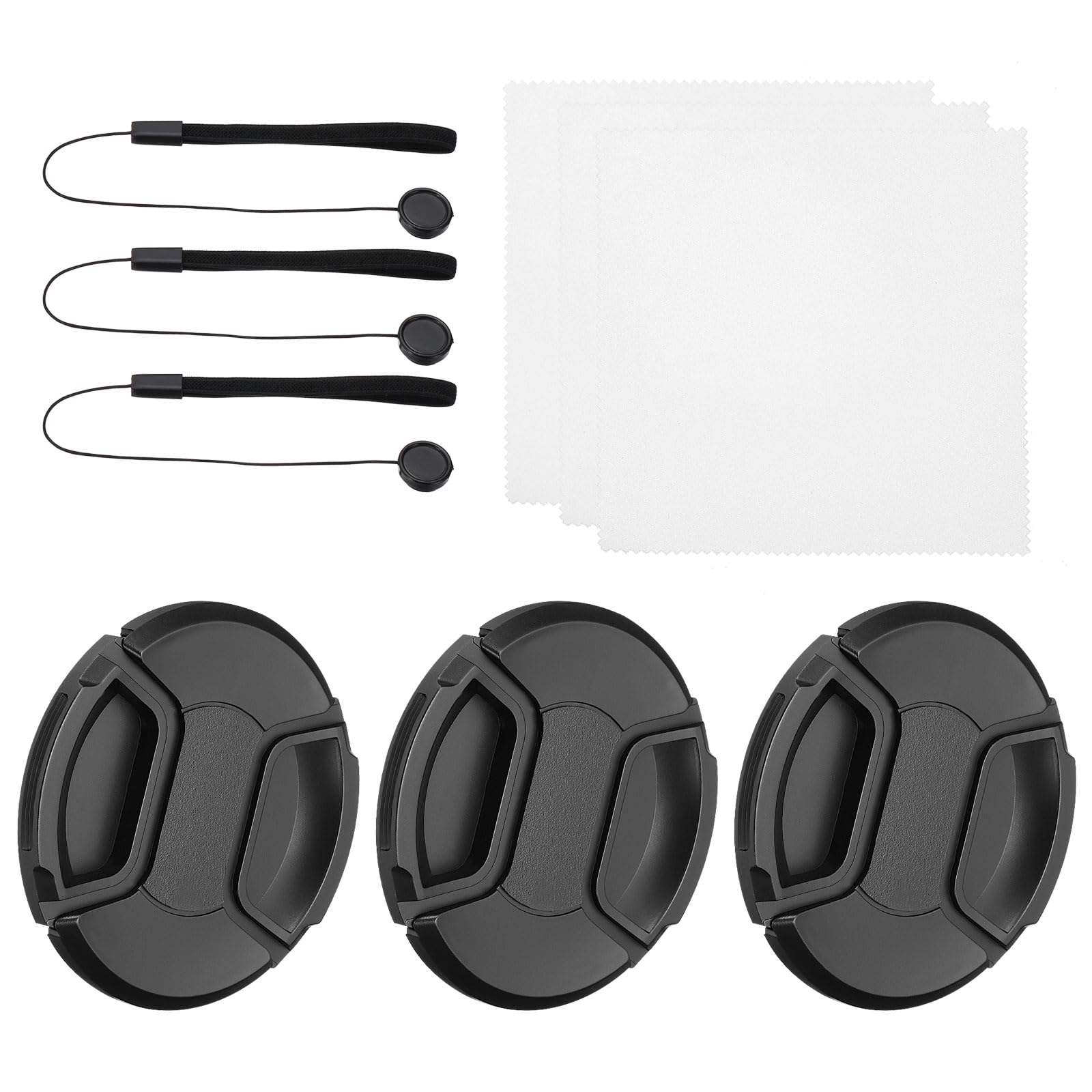 

PATIKIL 86mm Lens Cap Set 3 Pack Side Pinch Snap Camera Lens Cover for Front Lens with Cleaning Cloth and Keeper Leash Suitable for 86mm Thread