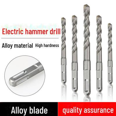 Impact Hammer Drill Bit for Drilling Through Concrete and Cement Walls with Round and Square Handles, Two Pits, and Two Grooves.