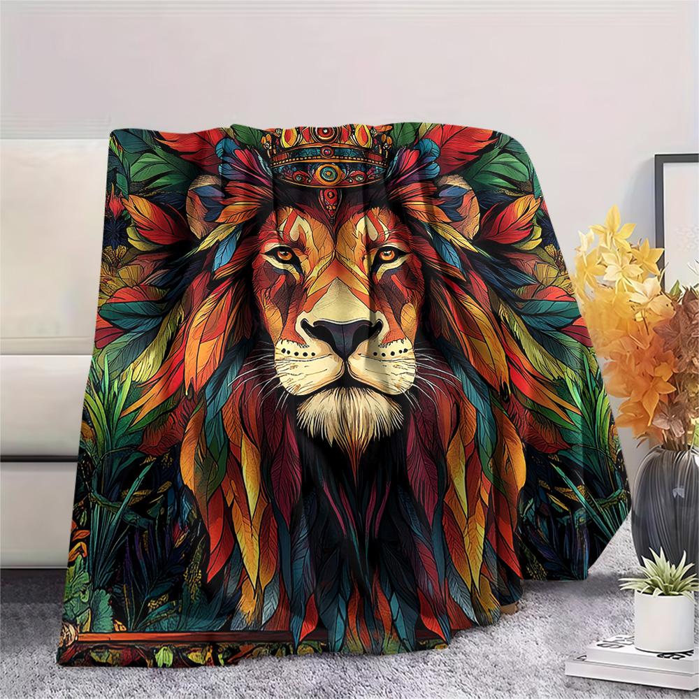 Lion Print Flannel Blanket, High Quality Comfortable for All Seasons, Home Decor, Warmth and Comfort, Perfect for Christmas Gifts