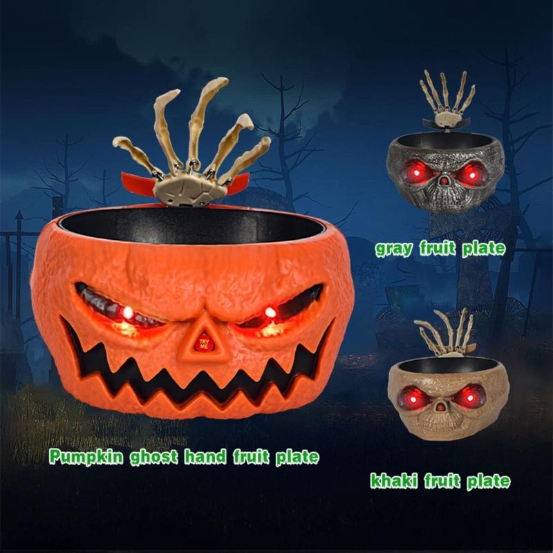 Halloween Candy Bowl Set with Eerie Eye Electric Skull Fruit Bowl Home Ornament