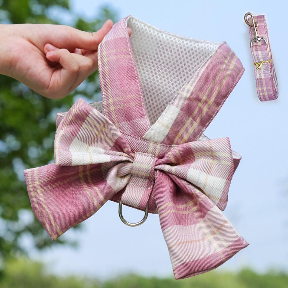 

Pet JK plaid skirt chest strap leash walking dog cat vest clothes teddy magic fighting supplies XS (bust 32CM recommended 1-1.5kg pet)