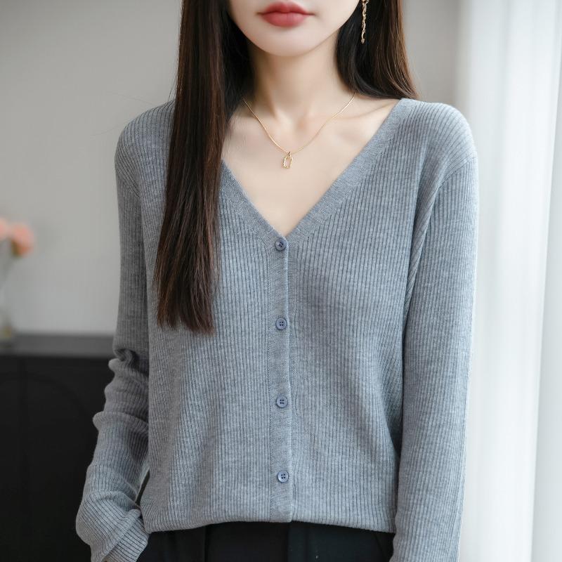 Women V Neck Loose Knit Cardigan Long Sleeve Casual Versatile Sweater Coat Spring Autumn New Outerwear Top