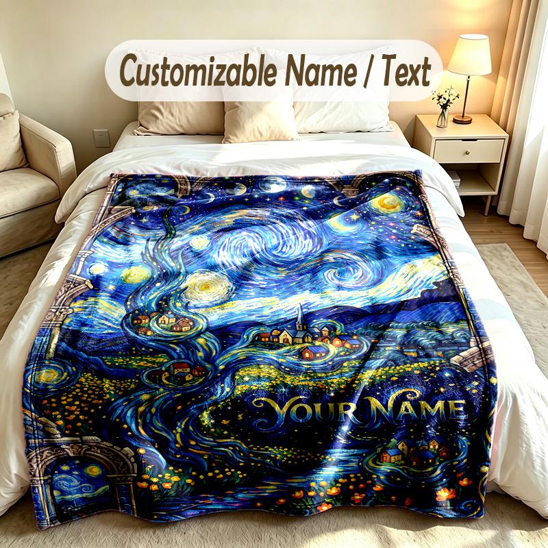 Space Cosmic Theme Custom Blanket Personalized Name & Text Customized Soft Warm Throw Blanket Home Decor