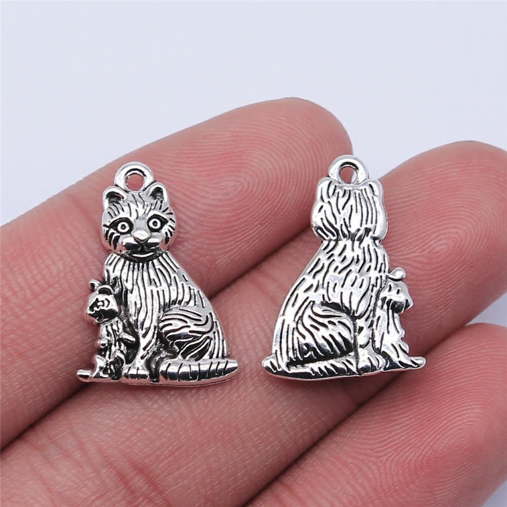 10pcs Charms Cat Antique Silver Color Cute Cat Pendant Charms Kawaii Cat Charms For Jewelry Making