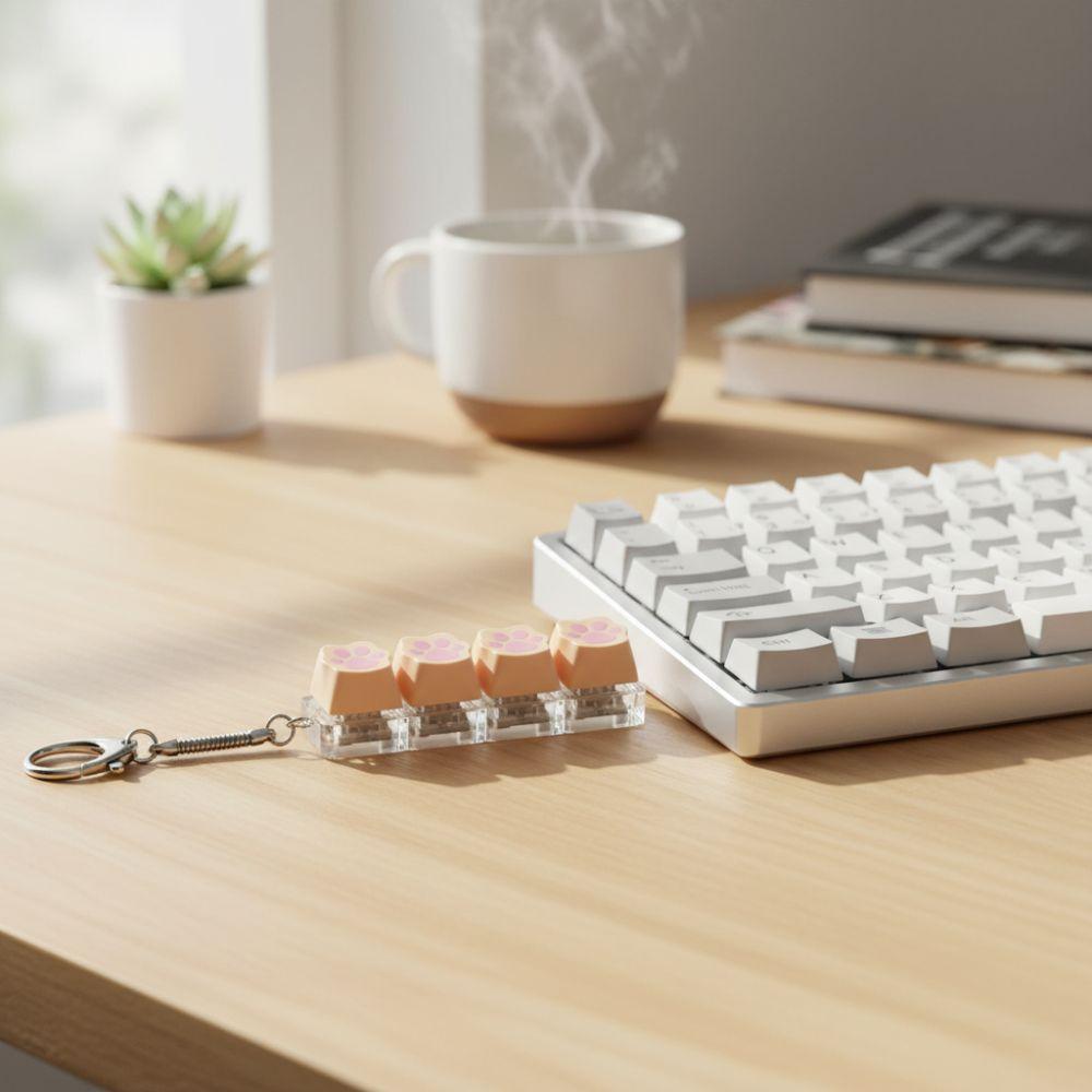 Cat Paw Fidget Keychain Spring in The Air Series Finger Clicker Toy Button Keycap  for Adult Kids