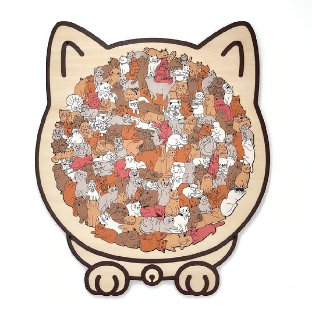 Macaron Color Cat Wooden Jigsaw Puzzle with Cat Silhouette Frame Animal Cats Decorative