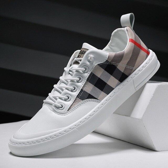 Leather Men Casual Shoes Fashion Designers Flats White Sneakers High Quality Gingham Shoes For Men Vulcanized Shoes