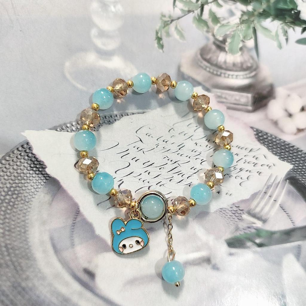 Forest Butterfly Glass Bracelet with Ice-Cracked Flower Beads