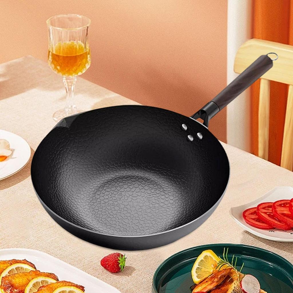 12.60inch Wok Cooking Cookware Induction Cooker Uncoated Pots Sautee Pan Without Wood Lid