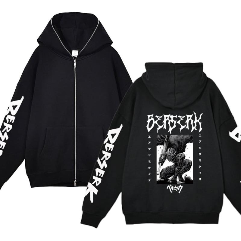 Berserk Hoodie Jackets Anime Guts Zipper Hoodies Casual Fleece Oversized Sweatshirt Loose Hip Hop Streetwear Zip Up Jacket Coats