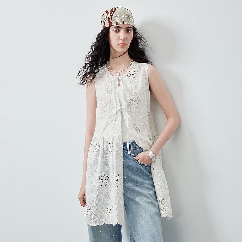 Chuyu Women's Cotton Embroidered Sleeveless Ruffle Blouse
