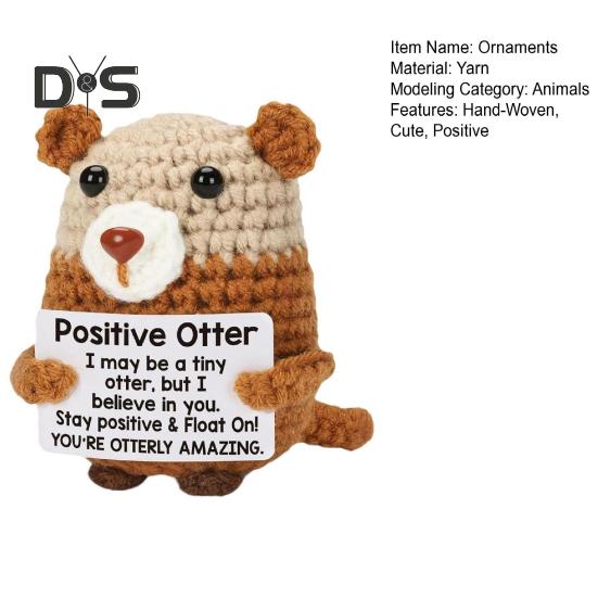 Positive Crochet Mini Cow Doll Handmade Knitting Stress Relief Otter Ornament Fun Emotional Support Animal Home Room Table Shelf Decoration Birthday