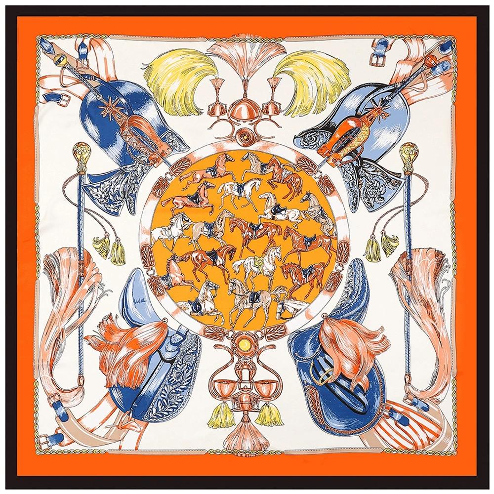 130CM Square Twill Silk Scarf Women Large Shawls Printed Stoles Square Bandana Luxury Kerchief Hijab Gift Scarves For Ladies