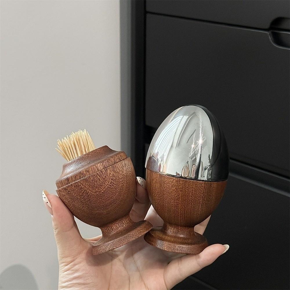 Simple Ebony Wood Toothpick Holder Retro Cotton Swab Storage Jar  Table