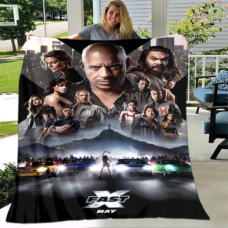 1pc Blanket Fast and Furious Print Design, Lightweight Blanket for Sofa, Bed- Soft &Warm, Gift for All Seasons like Christmas, Halloween