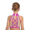 Girls Latin Dance Crop Top Halter Sleeveless Crisscross Back Mesh Patchwork Sparkling Rhinestones Vest