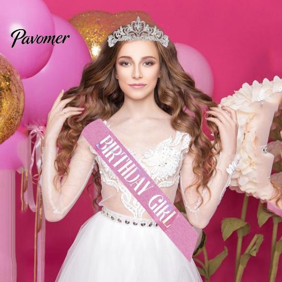 Birthday Rhinestone Crown 2Pcs/Set Women Shiny Tiara Crowns Belt Set With Diamond-like Texture Girls Princess with Combs Party Decoration