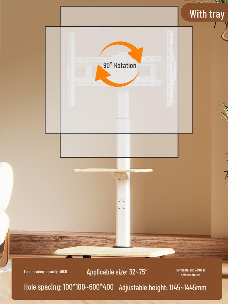 Youbei Mobile TV Stand for Xiaomi, Hisense, TCL - Floor-Standing White Solid Wood Art Cart