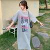 Women's Fashionable Loose and Casual Straight T-shirt Dress Summer Letter-printed Short Long Dress