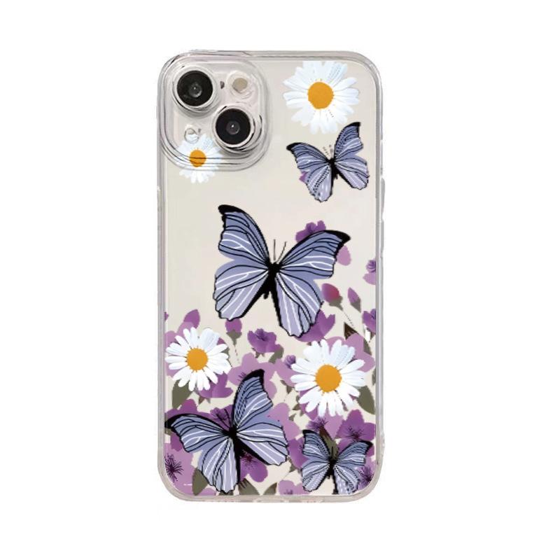 Chrysanthemum butterfly mobile phone case is suitable for 16/15pro mobile phone case, Apple 17pm anti-drop all-inclusive iphone12 transparent.