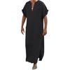 Deep V-neck Men Robe Short Sleeve Lightweight Solid Color Side Split Loose Robe
