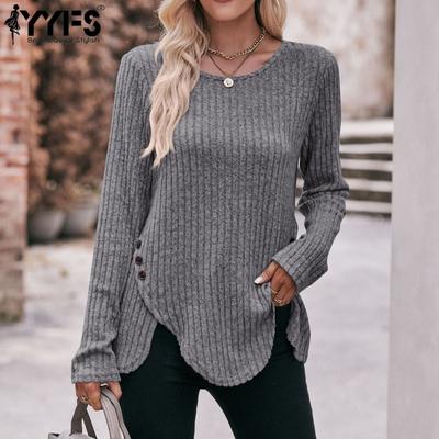 Camicette e camicie con scollo a maniche lunghe con stampa tinta unita primavera autunno moda casual da donna