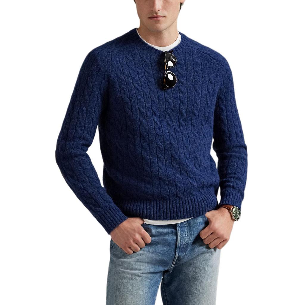 Polo Ralph Lauren Regular Fit Suede And Knit Twisted Cable Long Sleeve Sweater Men sweater 710979095-001