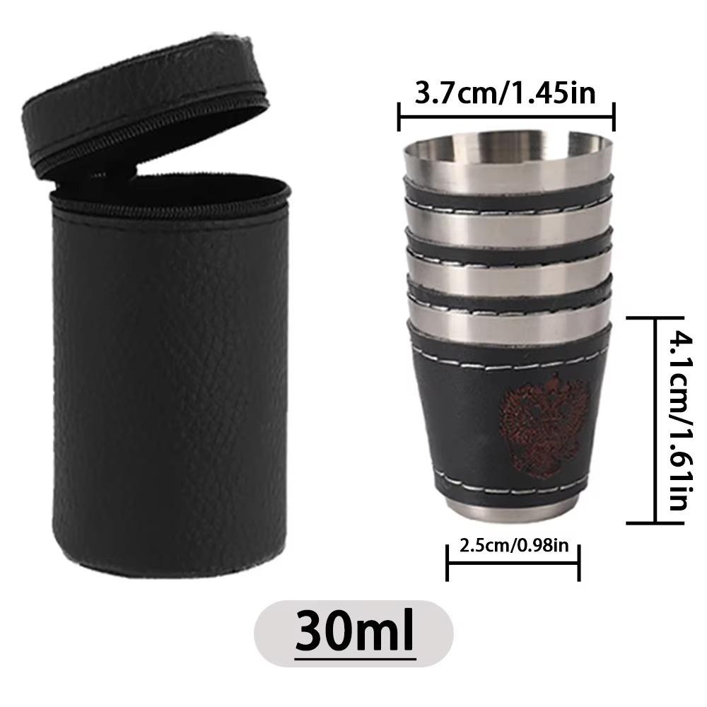 

4Pcs Portable Outdoor Travel Cups Set Stainless Steel Portable Design Coffee Cup with PU Leather Cup Sleeve Beer Cup Camping