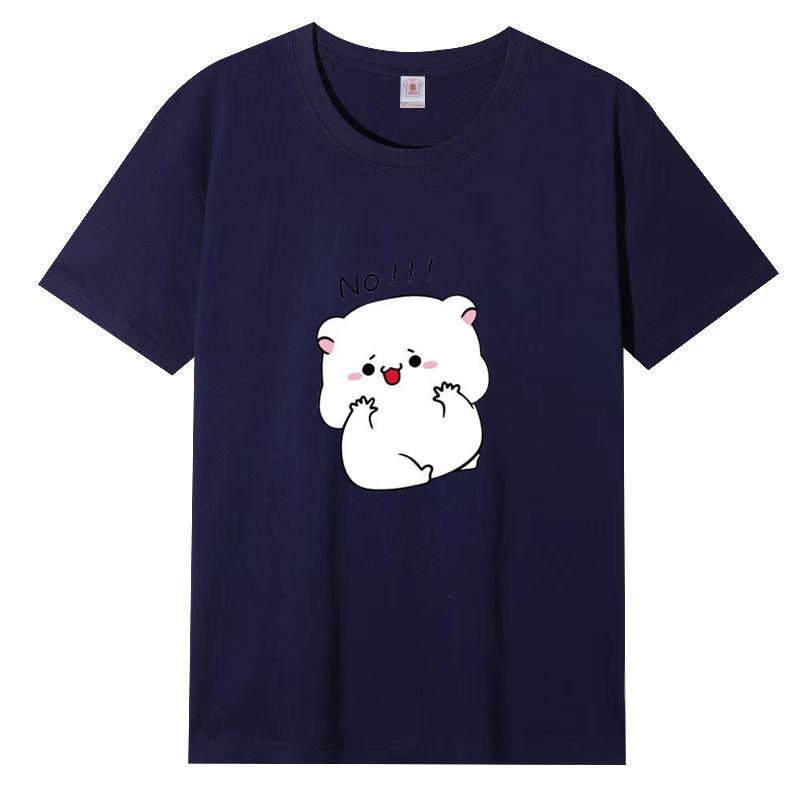 Women's Summer New Cotton Round Neck Cartoon Printing Short-sleeved Loose White T-shirt
