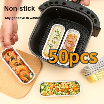 50 Pcs Air Fryer Foil Disposable Paper Baking Tray for Oven BBQ Baking Aluminum Foil Pan Long Rectangle Foil Dish