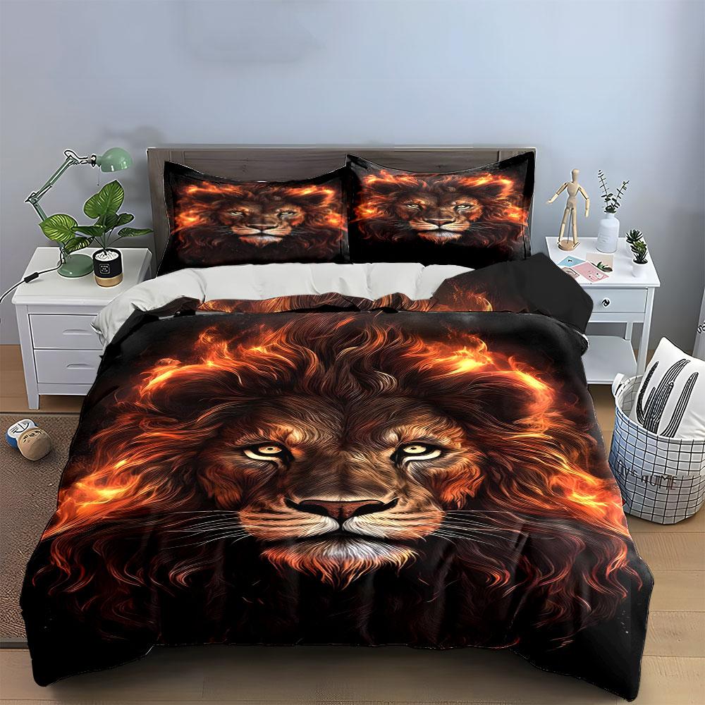 Fiery Lion Face Pattern. Bedding Sets Duvet Cover Sets Duvet Covers Pillowcases(1*Duvet Cover 2*Pillowcases Without Duvet Insert)