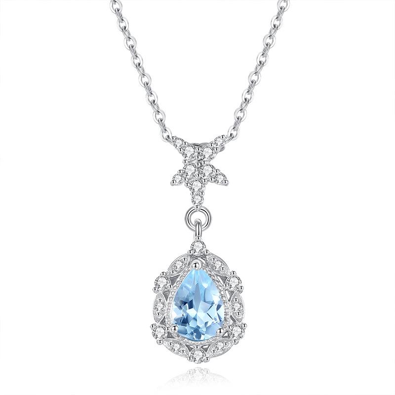 S925 sterling silver drop-shaped natural crystal stone pendant s925 sterling silver butterfly-shaped necklace niche light luxury collarbone chain