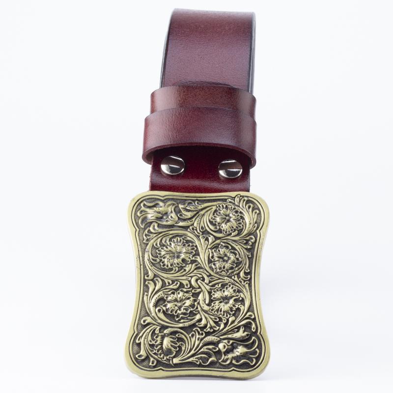 Fashion Genuine Leather Belt Arabesque Pattern Metal Buckle Retro Islam Vine Floral Design Royal Flower Carved Belt Decorative