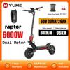 YUME Raptor Elektrická koloběžka 6000W Motor 60V Elektrická koloběžka 11palcové pneumatiky Maximální rychlost 80 km/h Maximální dojezd 96 km Elektrická koloběžka