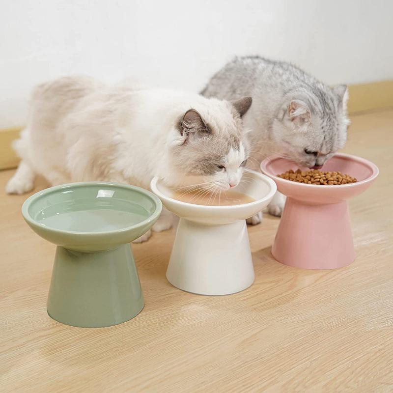 High-Leg Ceramic Cat Bowl with Neck Protection